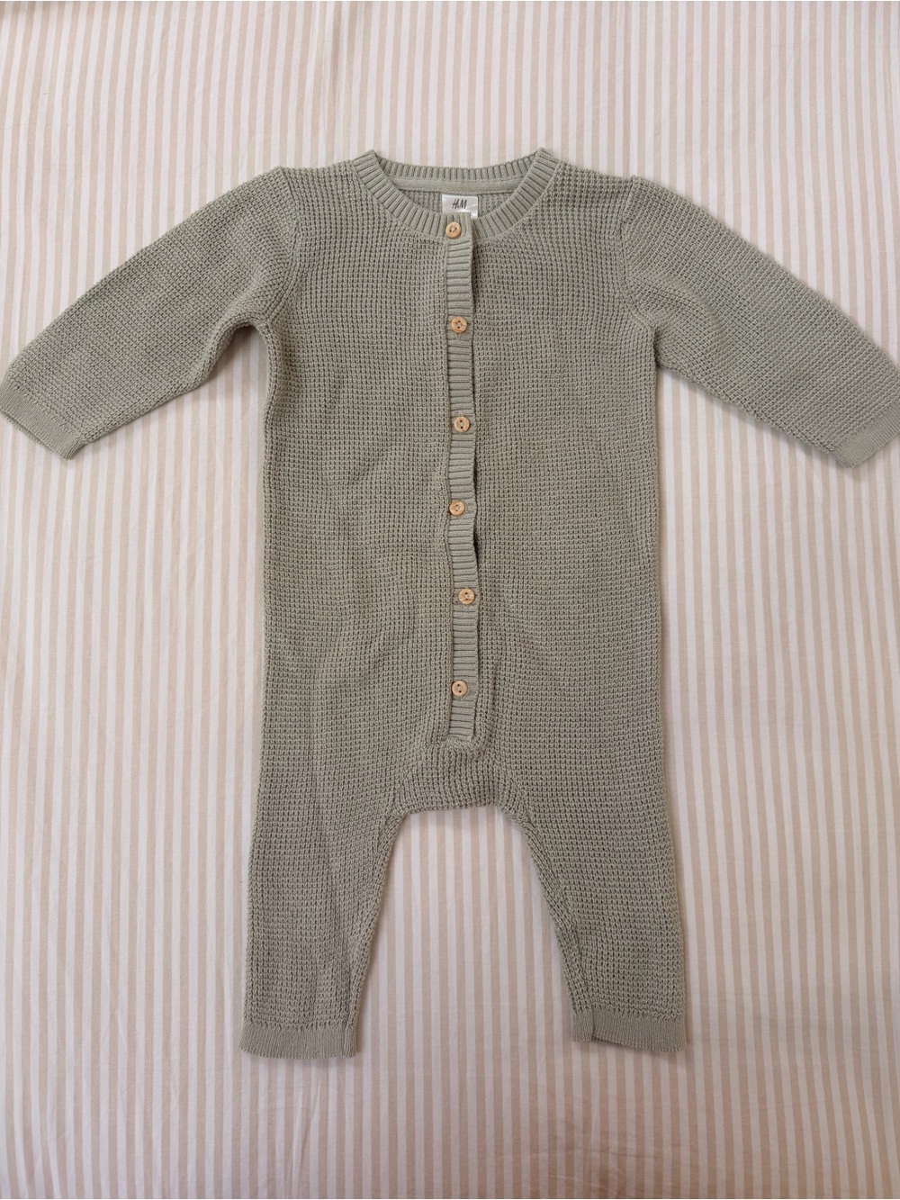NWT H&M Sage Green Organic Cotton Knit Romper - Size 3 Months